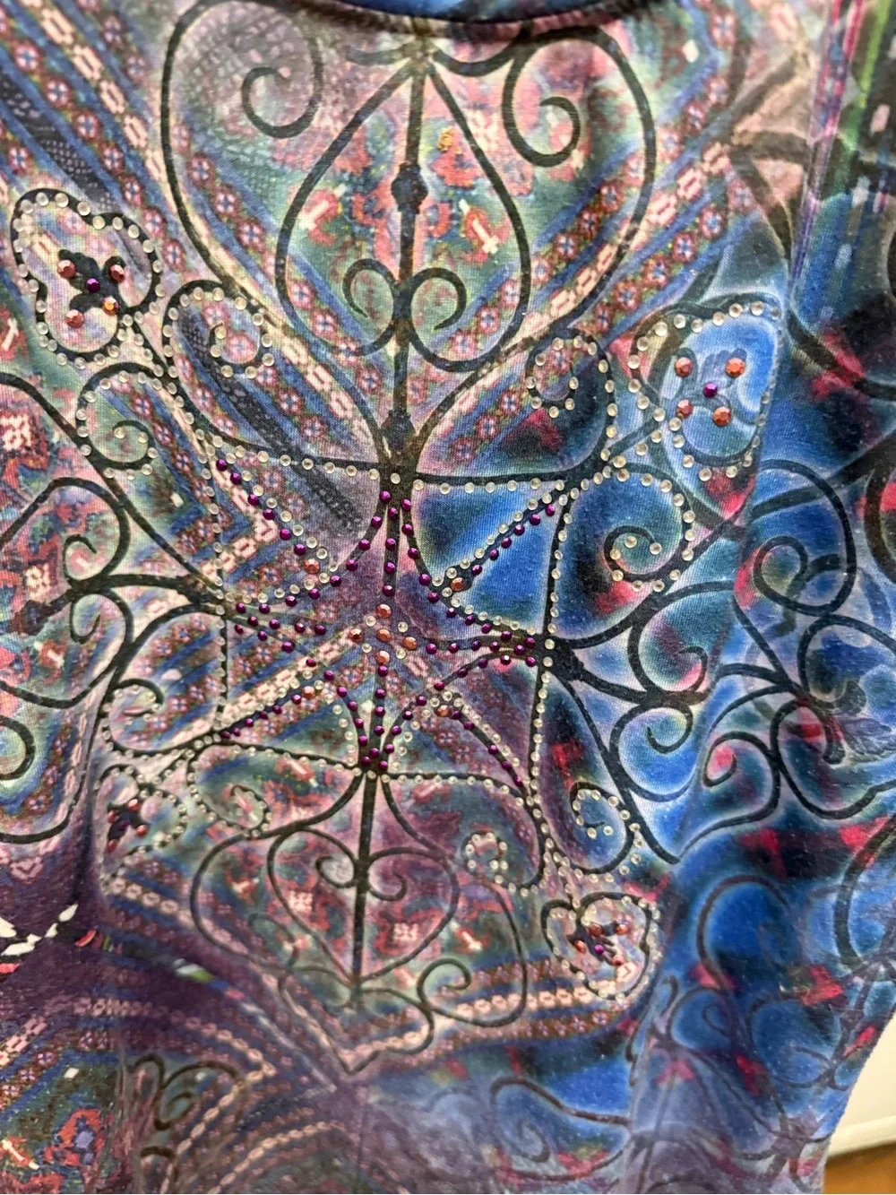 Kiara Purple & Blue Patterned Scoop Neck Long Sleeve Top - Picture 2 of 5